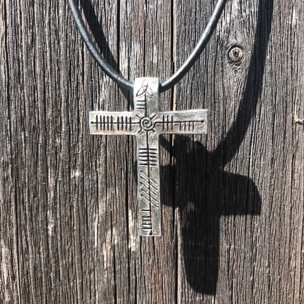 Ogham Art Jesus Christ Cross Pewter Pendant