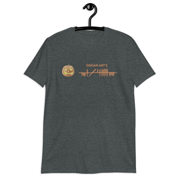 Ogham Art's Samhain T-Shirt dark heather on hangar