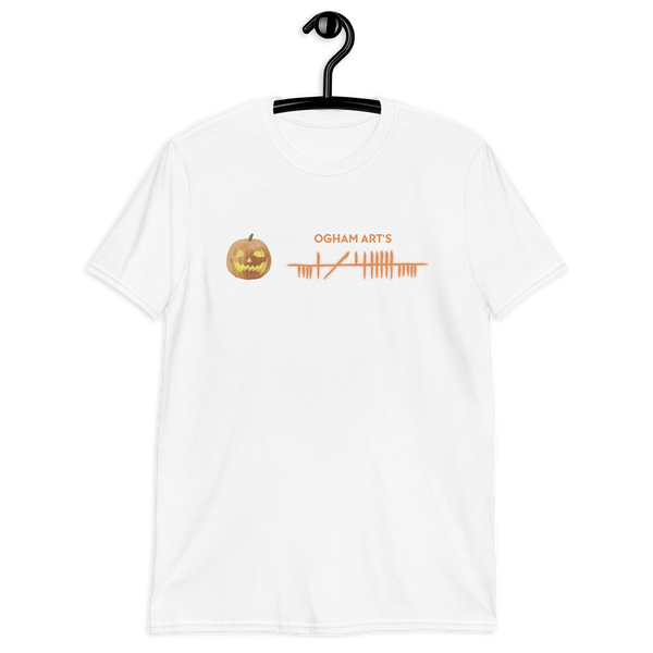 Ogham Art's Samhain T-Shirt white on hangar