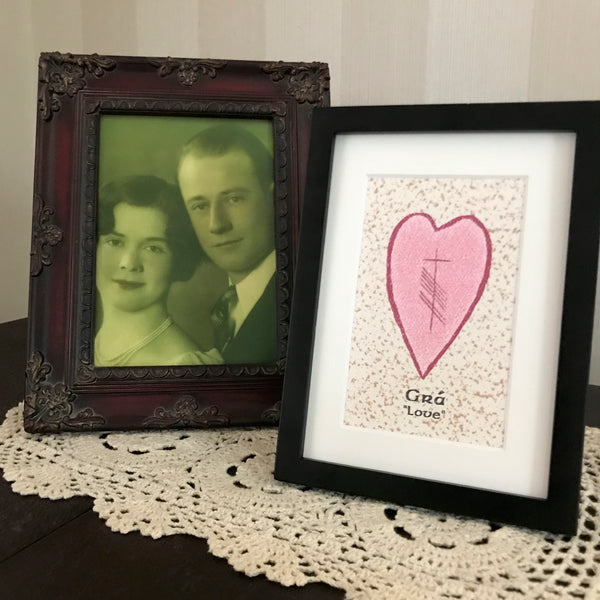 Ogham Art Love Gra Heart Print Celtic Gift