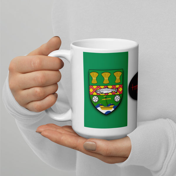 County Down Ireland Coffee Tea Mug With Down Coat of Arms and Ogham