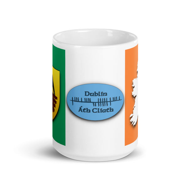 County Dublin Ireland Coffee Tea Mug With Dublin Coat of Arms and Ogham