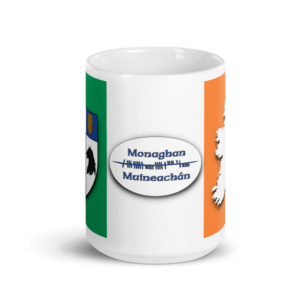 County Monaghan Ireland Coffee Tea Mug With Monaghan Coat of Arms and Ogham