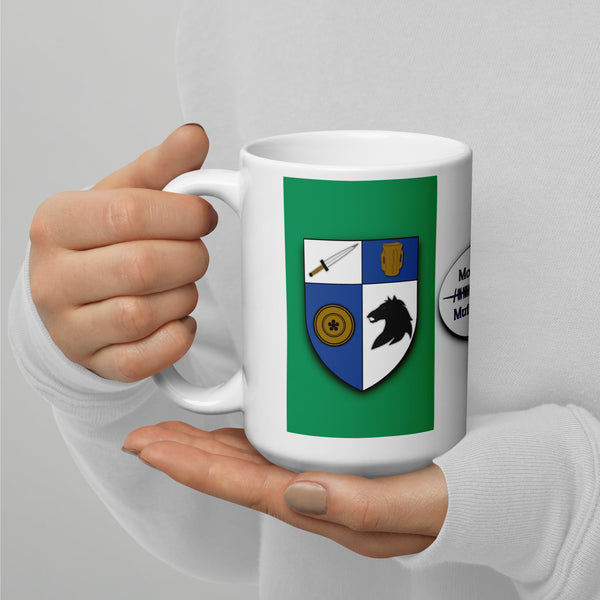 County Monaghan Ireland Coffee Tea Mug With Monaghan Coat of Arms and Ogham