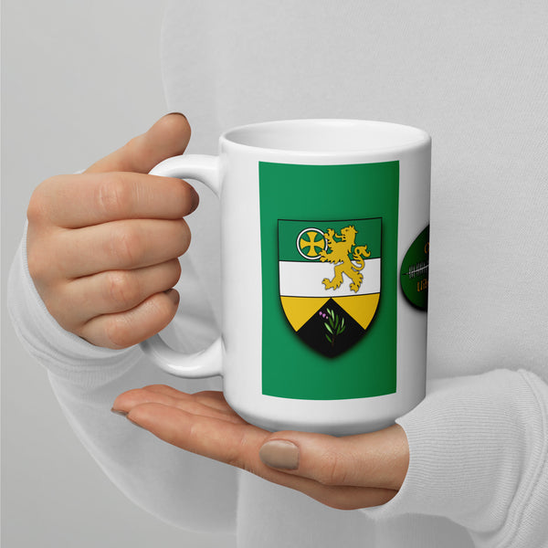 County Offaly Ireland Coffee Tea Mug With Offaly Coat of Arms and Ogham