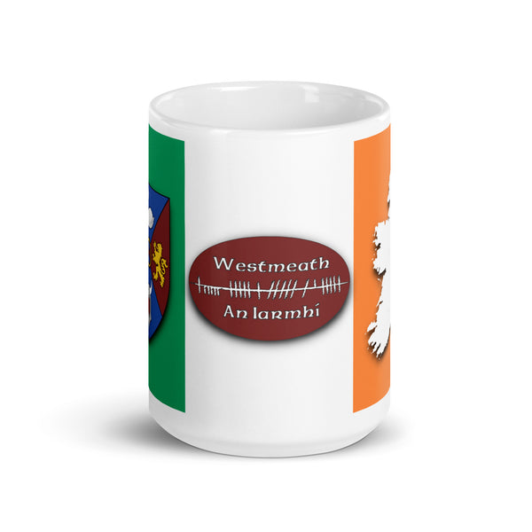 County Westmeath Ireland Coffee Tea Mug With Westmeath Coat of Arms and Ogham