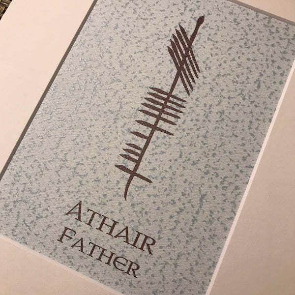 Close up of the Ogham word Father Athair