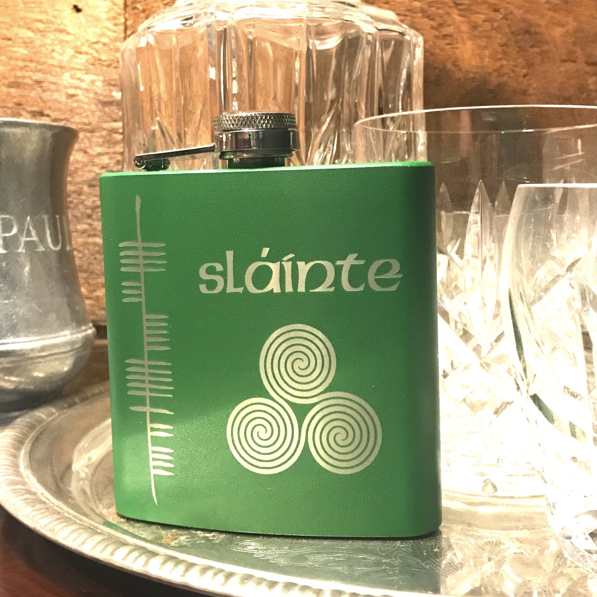 Health Sláinte Stainless Steel Engraved Irish Whiskey Flask